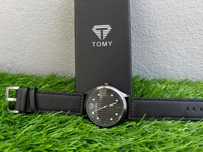 TOMI Classic Leather Watch – Black & Silver Variants